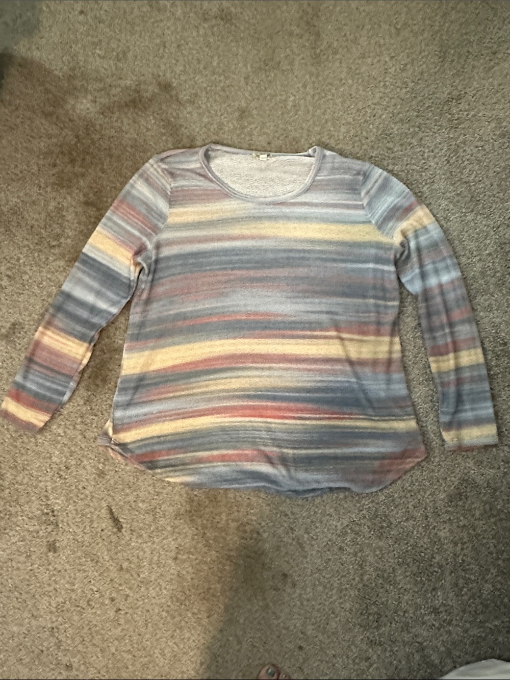ONE WORLD Pastel Striped Long Sleeve Top - Blue, Pink, Cream, Gray
